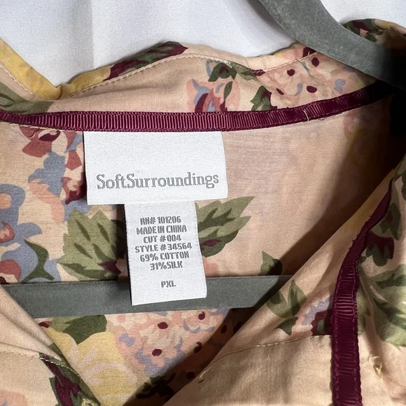 Soft Surroundings Women’s XLP Silk Artsy Blouse Breezy Boho Button Up Tunic Top - Picture 10 of 10